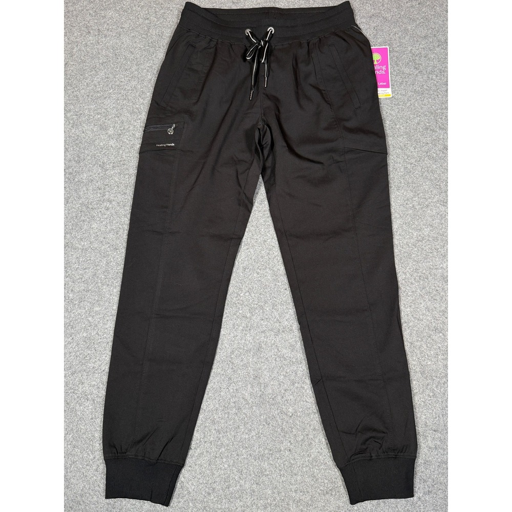 Healing Hands Purple Label Black Elastic Jogger Drawstring Scrub Pants 9244 S